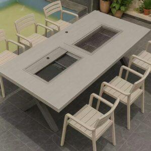 6'7"Deep Wood Built-in BBQ charcoal grill and electric stove table